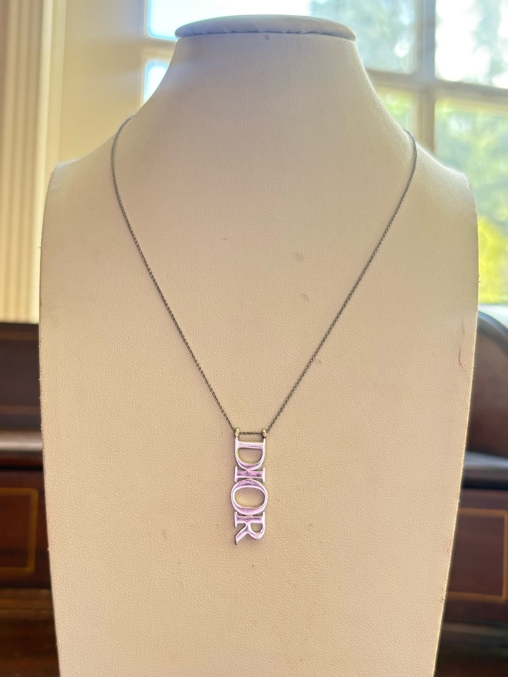 Dior Silver Vertical Logo Pendant Necklace